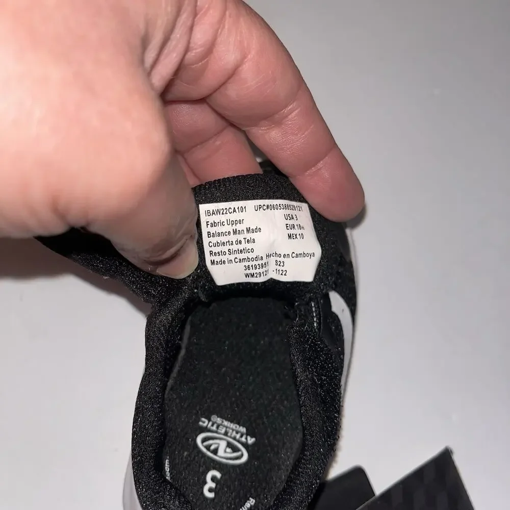 NWT Athletic Works Baby Sneakers Size 3 Black White Hook & Loop 6M